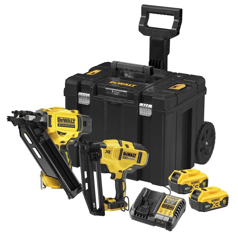 DEWALT 18V XR Brushless Nailer Twin Kit with 2X 5.0AhBatteries Charger and TSTAK Case, UK Plug, DCK246P2T-GB
