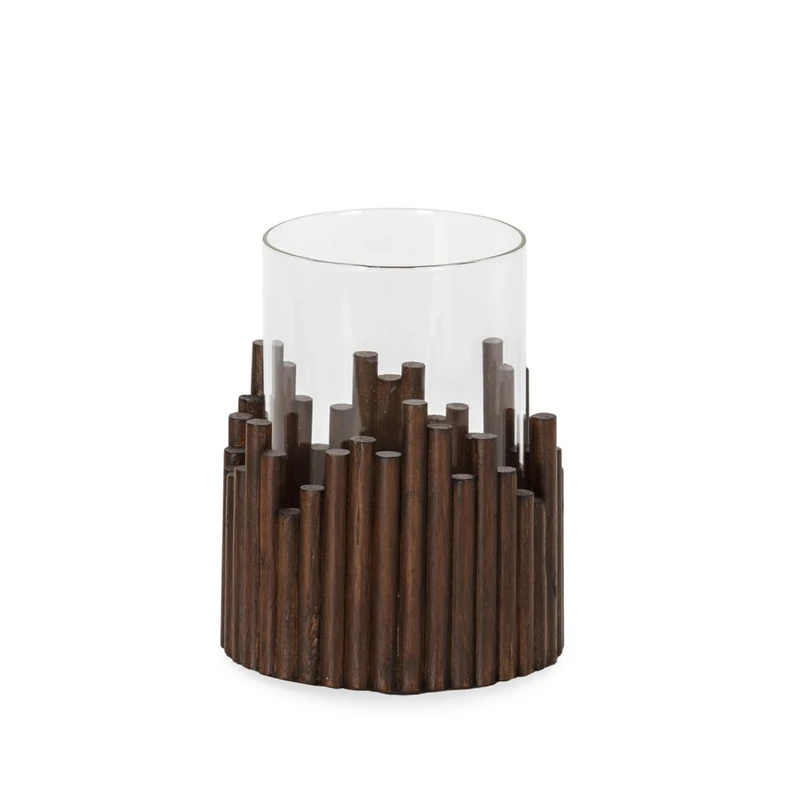 Candlestick 13 x 13 x 16 cm Madera Dark Brown/Crystal - Image 1