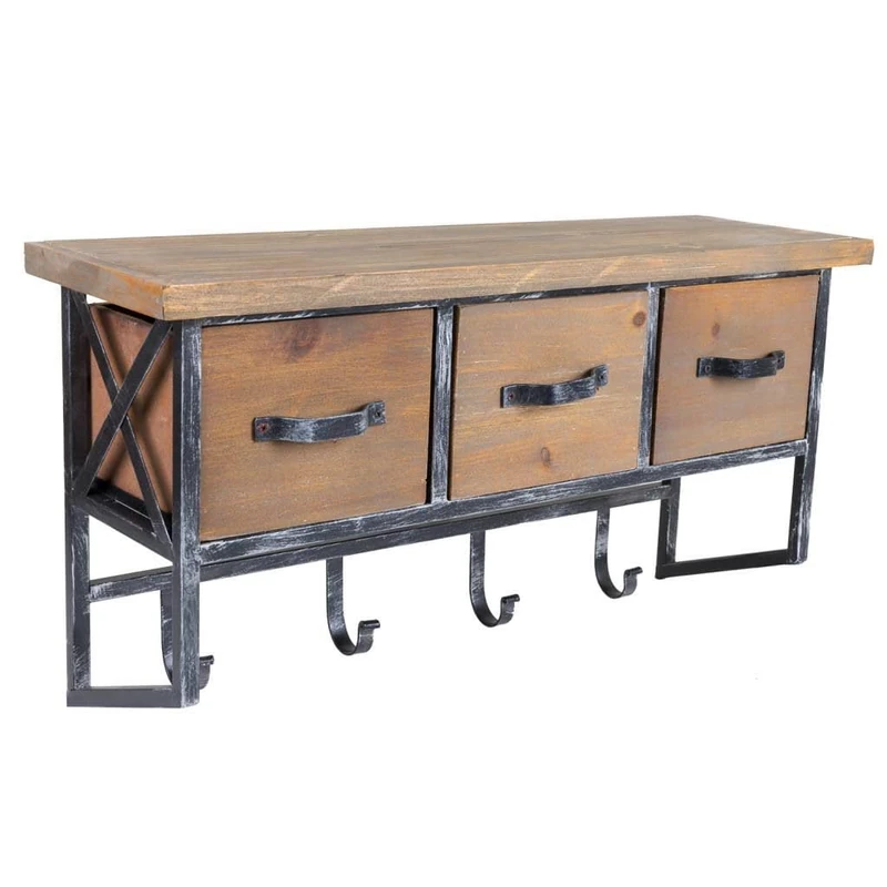 AlexandreHouse Percha De Madera Y Metal De 3 Cajones Y 4 Ganchos