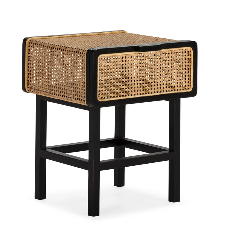 AlexandreHouse MESITA DE NOCHE 48X43X61 MADERA BLACK/RATAN NATURAL