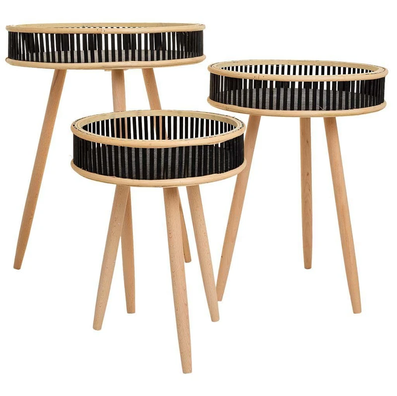 AlexandreHouse Corner Tables Set of 3 Black Bamboo and Wood
