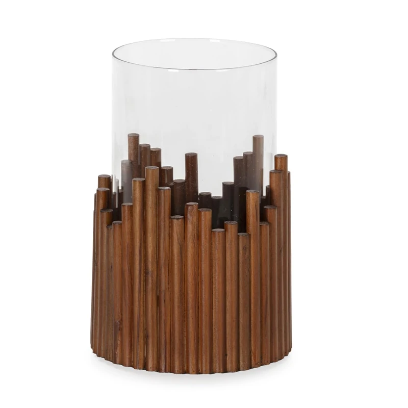 Candlestick 14 x 14 x 21 cm Madera Brown/Crystal AlexandreHouse - Image 1