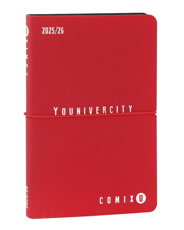 Comix U YOUNIVERCITY 2025-2026 Weekly Diary, 13 Months, Soft PU Cover, Elastic Cover, 224 Pages, University, 11.8 x 18 cm, Grey