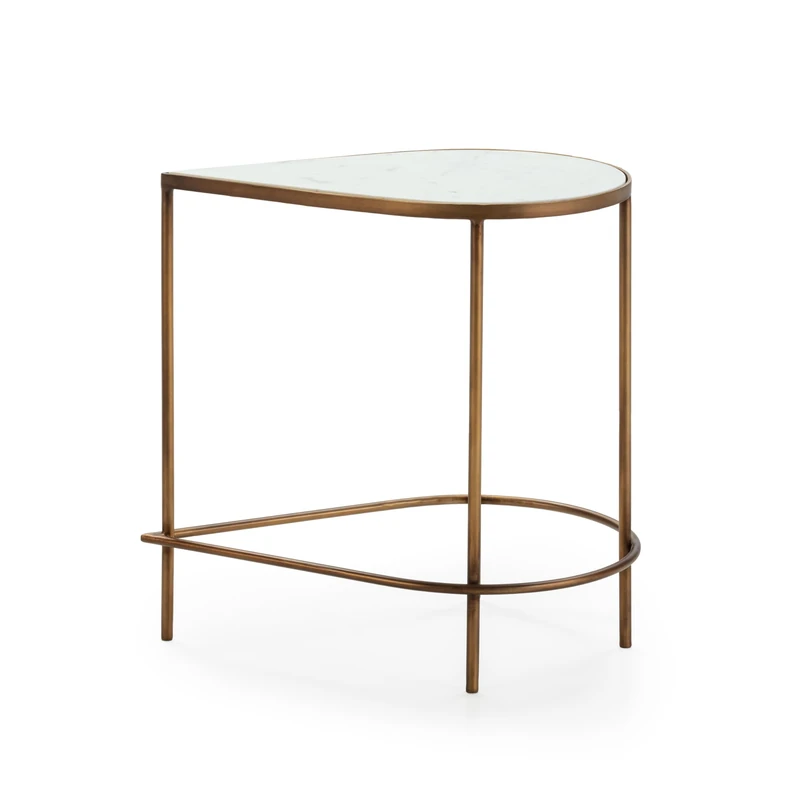 AlexandreHouse Mesa Auxiliar 60 x 40 x 60 cm Marble Blanco/Metal Dorado