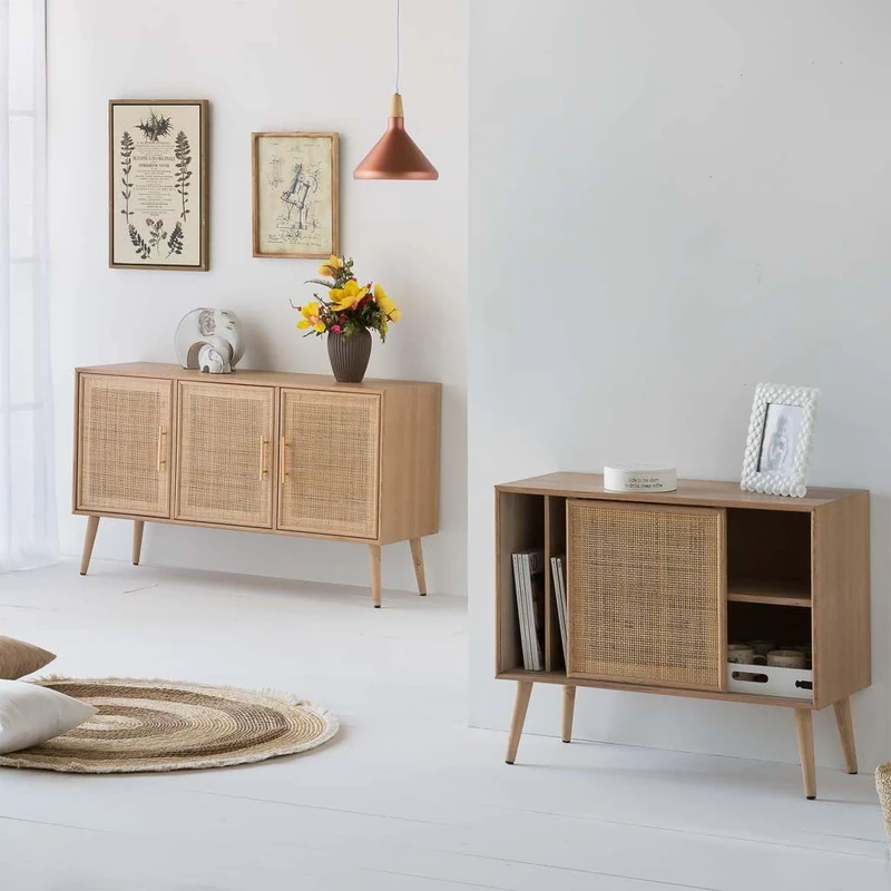 AlexandreHouse Mueble Bajo De Madera Y Rejilla De 1 Puerta Y Balda