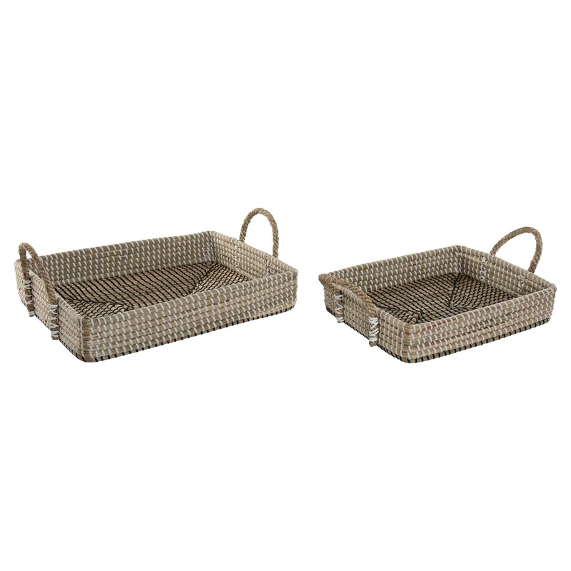 SEAGRASS PU DECORATION TRAY SET 2 41X32X16