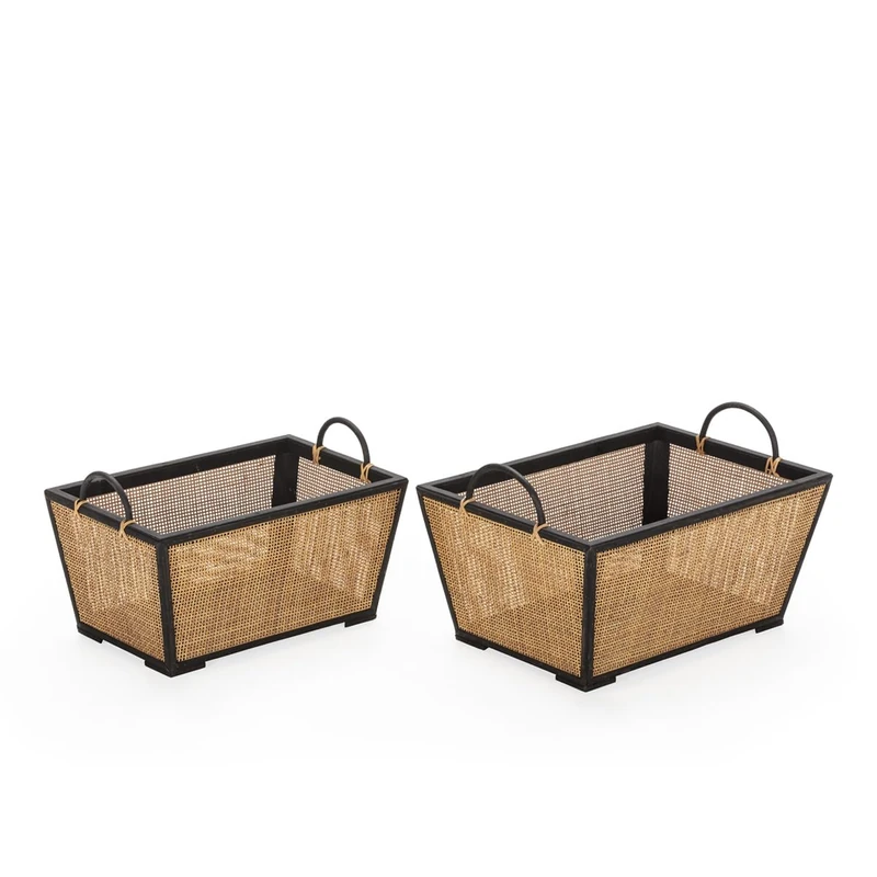 Set of 2 Baskets 52 x 35 x 30 cm / 47 x 28 x 28 cm Black/Ratan Natural