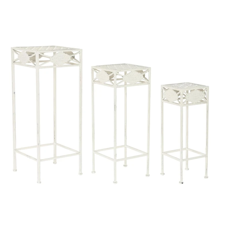 Mesita Auxiliar Set 3 Metal 30 x 30 x 70 5.00 cm White - Image 1