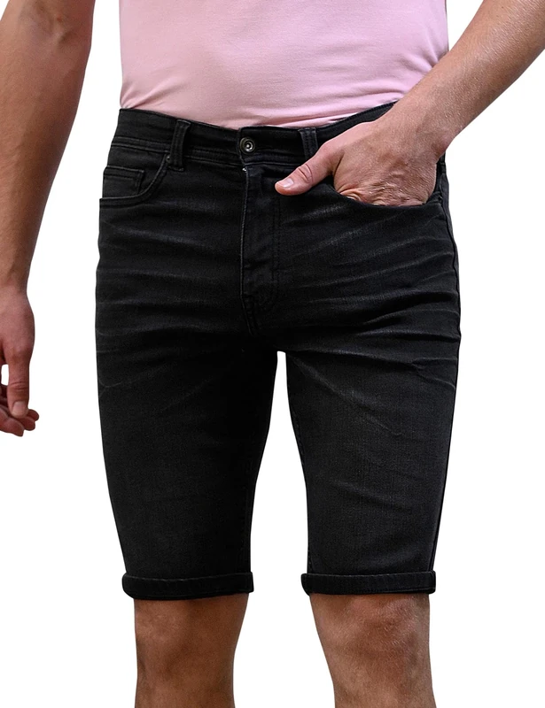 Enorsia Mens Straight Denim Shorts - Classic & Versatile Summer Style, Comfortable Fit with Timeless Denim Texture - Perfect for Warm Weather Casual Outfits (Black,36)