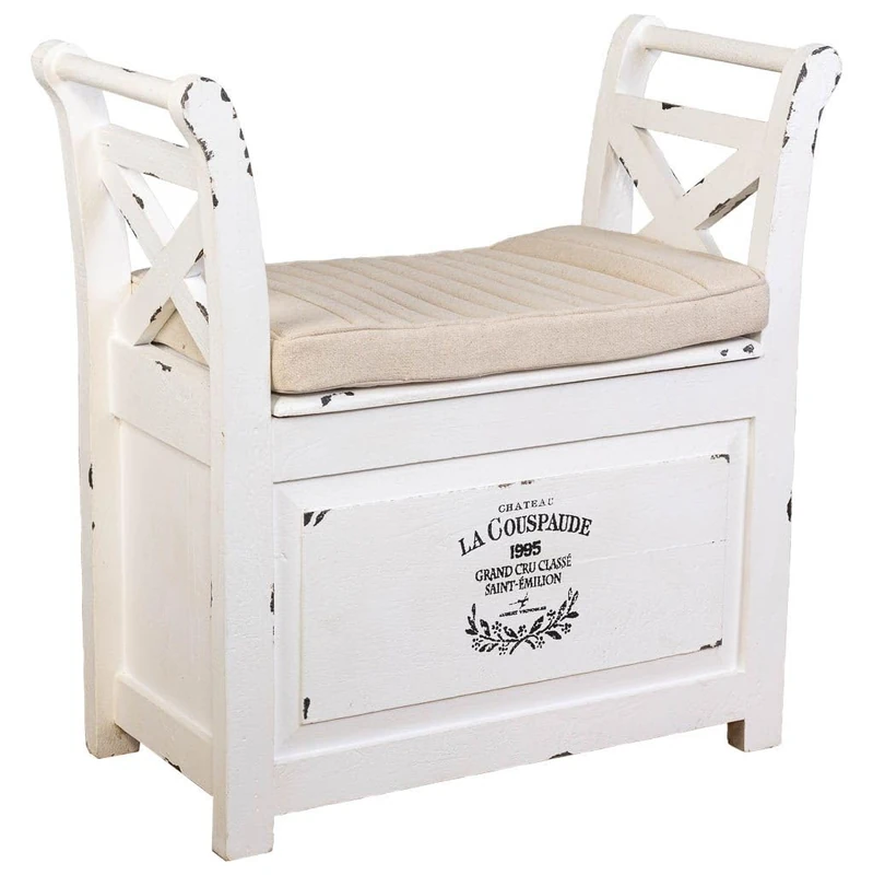 AlexandreHouse Banqueta De Madera Y Metal With Cojin Blanco
