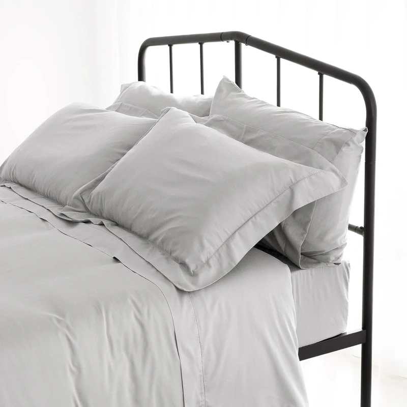 Catherine Lansfield Sateen Ice Grey Set Top Sheet + 2 Pillowcases + Fitted Sheet 240 x 280 + 50 x 85(2)+160 x 200