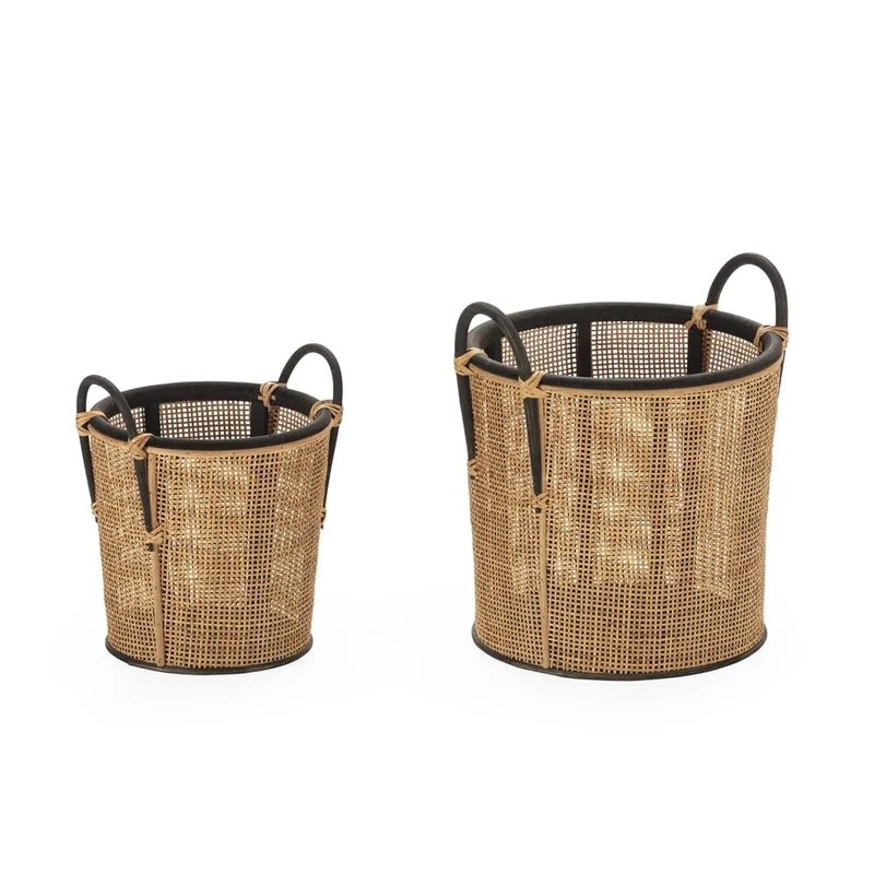 Set of 2 Baskets 34 x 32 x 36 cm / 27 x 24 x 28 cm Black/Natural