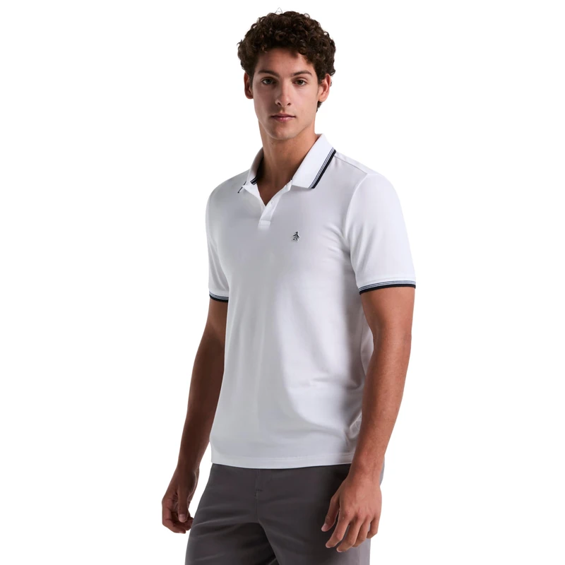 Original Penguin Tipped Polo Shirt Slim Fit Short Sleeve with Sticker Peter Logo