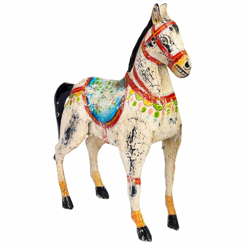 Antique White Handmade Painted Metal Deco Horse - Image 1