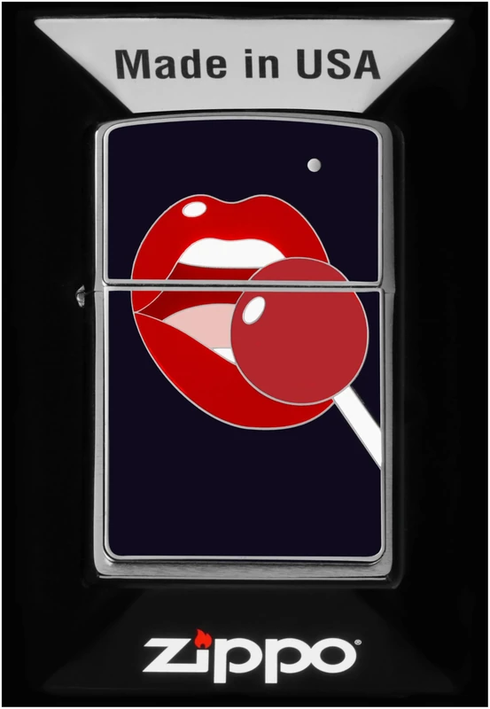 Zippo Windproof Lighter, Lollipop Navy, Brushed Chrome, Emblem, Refillable, Reusable, Windproof Design, Gift Box, Made in USA