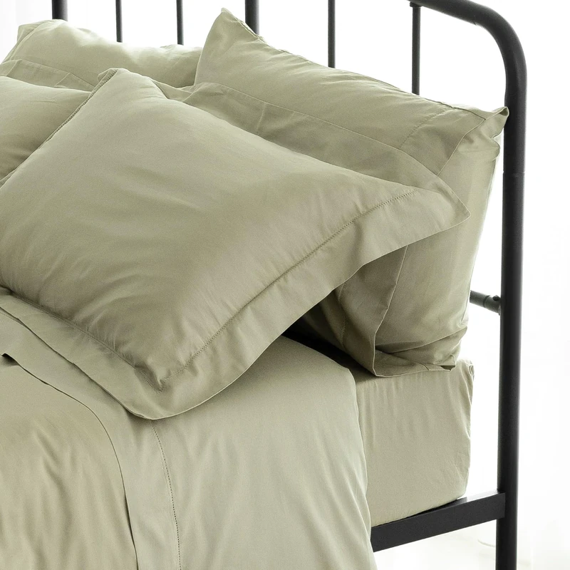 Catherine Lansfield Sateen Moss Green Set Top Sheet + 2 Pillowcases + Fitted Sheet 240 x 280 + 50 x 85 (2)+160 x 200