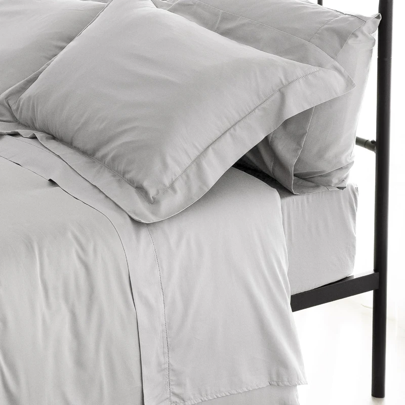 Catherine Lansfield Sateen Ice Grey Set Top Sheet + 2 Pillowcases + Fitted Sheet 260 x 280 + 50 x 110 (2)+180 x 200