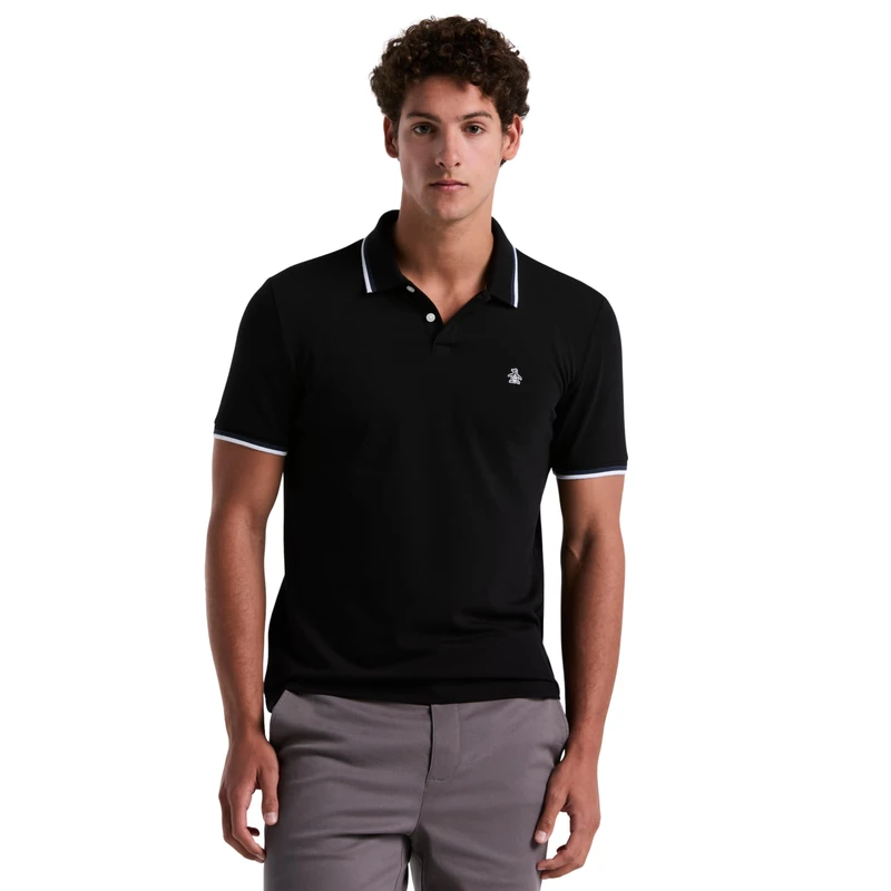 Original Penguin Mens Tipped Polo Shirt, Black, XL UK