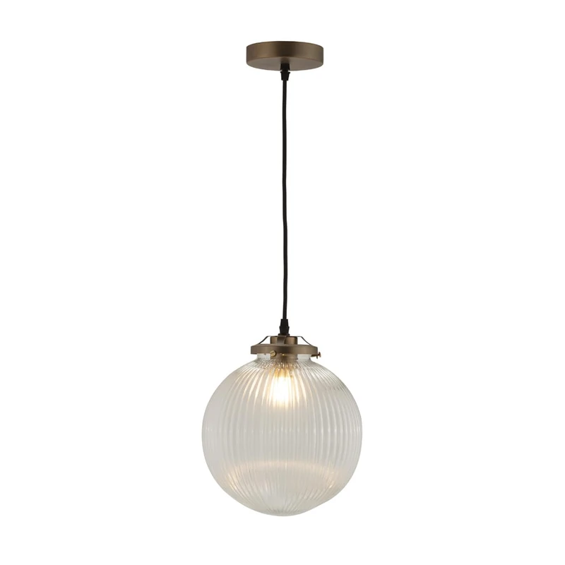 AlexandreHouse Techo Lamp 25 x 25 x 25/190 cm Metal Laton Envejecido/Cable Textile Black/Crystal Textile - Image 1