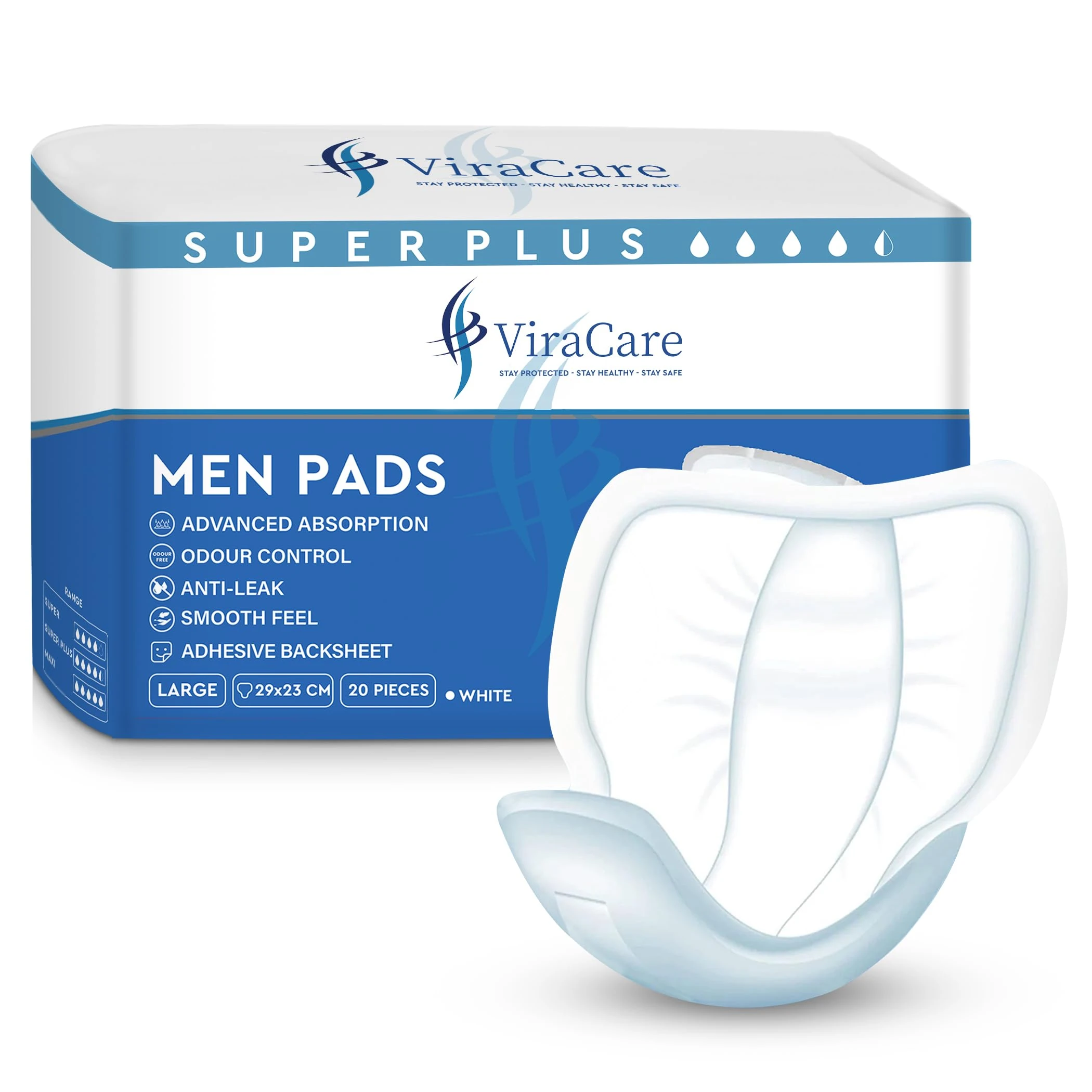 100 x Super Plus Incontinence Pads Men | Adhesive Backsheet & Advanced Absorption | Mens Incontinence Pads | Pad for Men | Male Incontinence Pad | Size 29x23 cm | (5 Packs of 20)