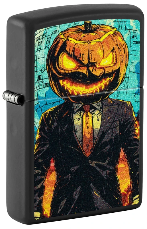 Zippo Windproof Lighter, Mister Pumpkin, Black Matte, Colour Image, Refillable, Reusable, Windproof Design, Gift Box, Made in USA