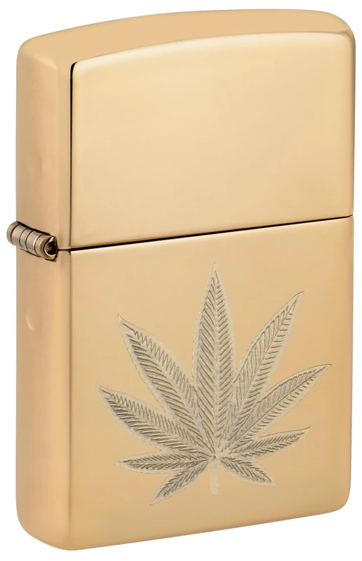 Zippo Windproof Lighter - Cannabis Leaf, High Polish Brass, Double Lustre - Refillable - Reusable - Windproof Design - Gift Box - Made in USA