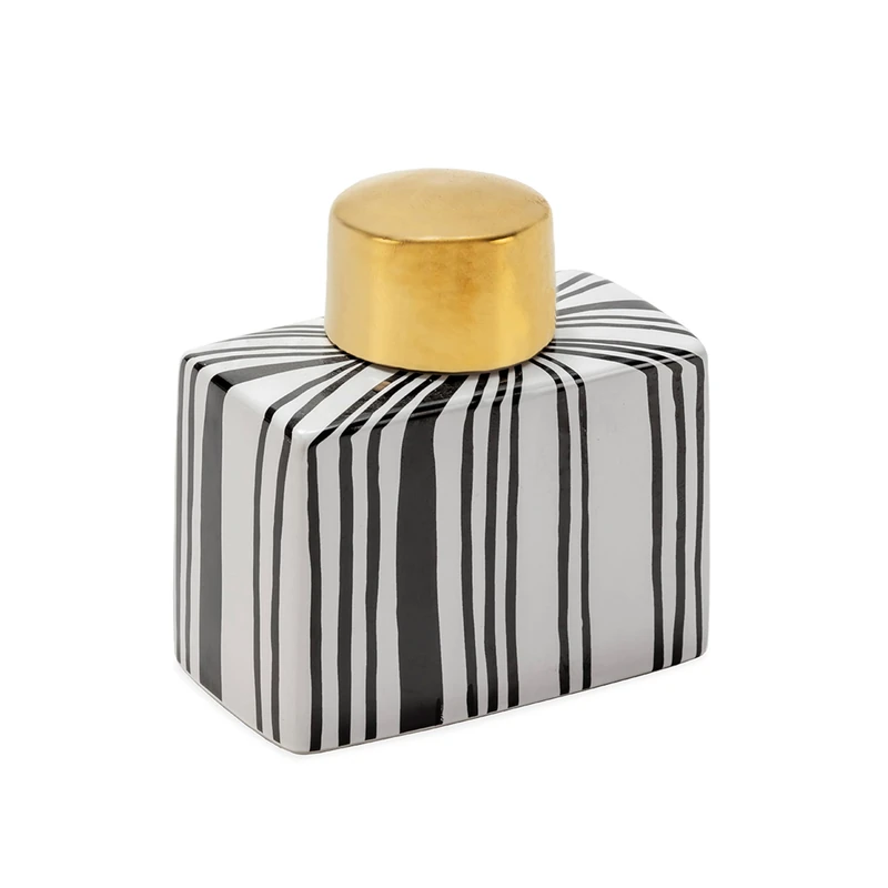 Tibor 13 x 7 x 14 Ceramic Blanco/Dorado/Black AlexandreHouse - Image 1