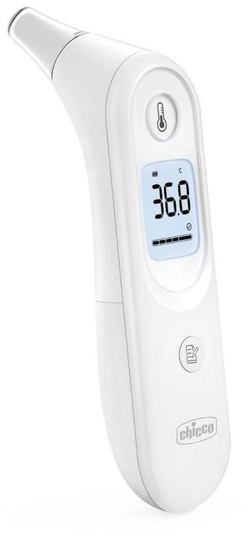 Chicco Infrared Ear Thermometer, 0+ Months, Instant Accurate Temperature Measurement with Small Probe, Fever Sound Indicator, Backlit Screen, Case Included