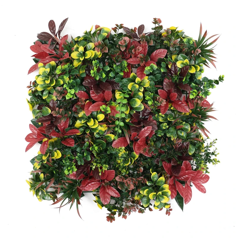 Well Home Artificial Vertical Garden, Hedge Panel 100 x 100 cm, for Indoor and Outdoor Decoration in Red and Green Colours for Natural Decoration
