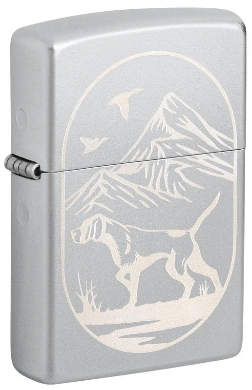 Zippo Windproof Lighter - Hunting Dog, Satin Chrome, Laser Engrave - Refillable - Reusable - Windproof Design - Gift Box - Made in USA