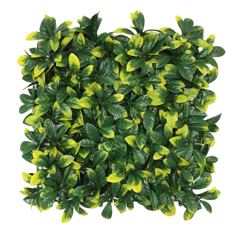 Well Home Artificial Vertical Garden Hedge Panel 100 x 100 cm for Indoor and Outdoor Decoration – Realistic Green and Yellow Leaves