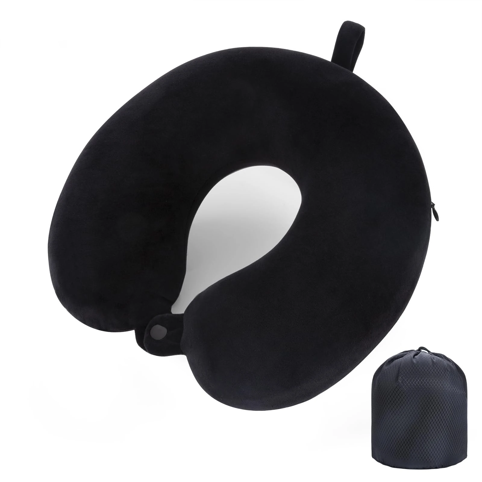 WENGX Travel Pillow Neck Pillow Memory Foam Pillows Head Support Cushion for Airplane Train Car Office Travel Essential Flight Pillows for a Long Hauls Sleeping Rest (Dark Black)