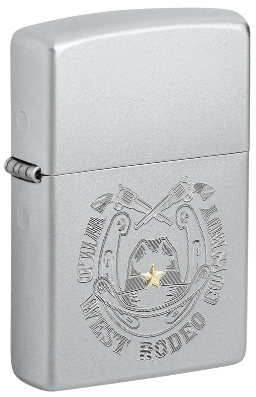 Zippo Windproof Lighter - Wild West Cowboy, Satin Chrome, Rotary Two-Tone - Refillable - Reusable - Windproof Design - Gift Box - Made in USA