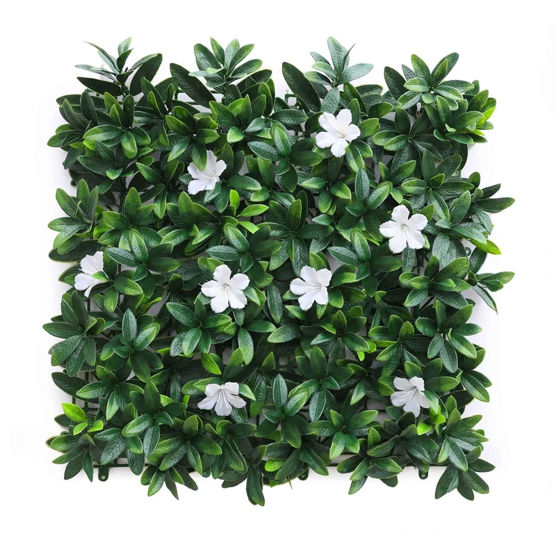 Well Home Artificial Vertical Garden, Hedge Panel 100 x 100 cm, for Indoor and Outdoor Decoration – Green Leaves and White Flowers