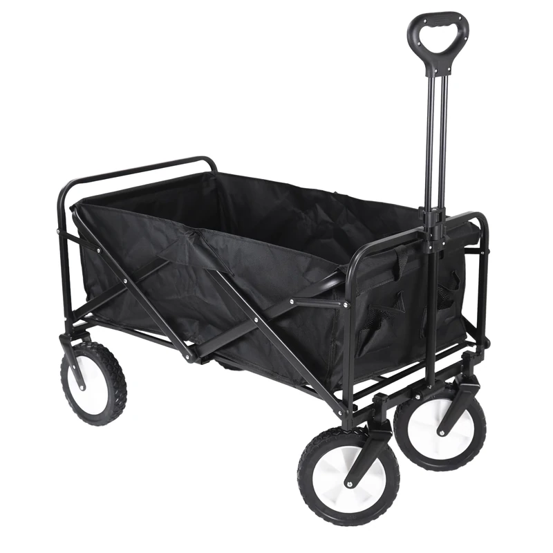 Amig - Folding Garden Cart | Waterproof Oxford Fabric | 360º 20cm Wheels | Telescopic Handle | Max Load 100kg | Ideal for Beach, Garden, Camping | Black color | 74 x 54 x 101 cm | Steel