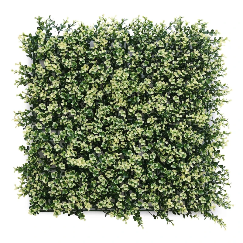 Well Home Artificial Vertical Garden, Hedge Panel 100 x 100 cm, for Indoor and Outdoor Decoration – Green and White Leaves for Natural Decoration