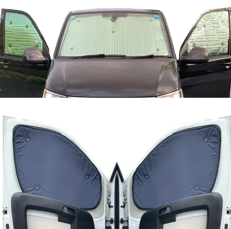 Thermal Blinds Compatible With Nissan Primastar (Second Generation) (Years 2000-2015) (Full Set LWB With Barn Doors) With Backing Colour in Navy, Reversible