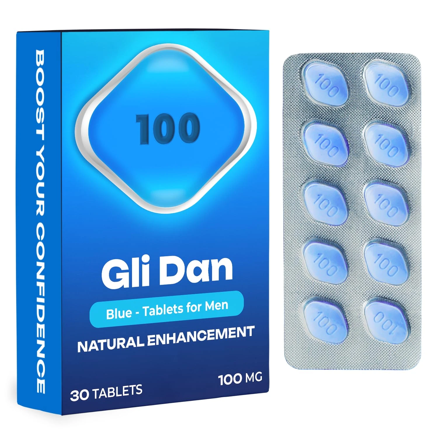 GliDan - 30 Blue Tablets for Men | 100MG Natural Energy Support | Korean Ginseng Blend for Stamina & Vitality | Herbal Power for Physical Performance & Active Lifestyles