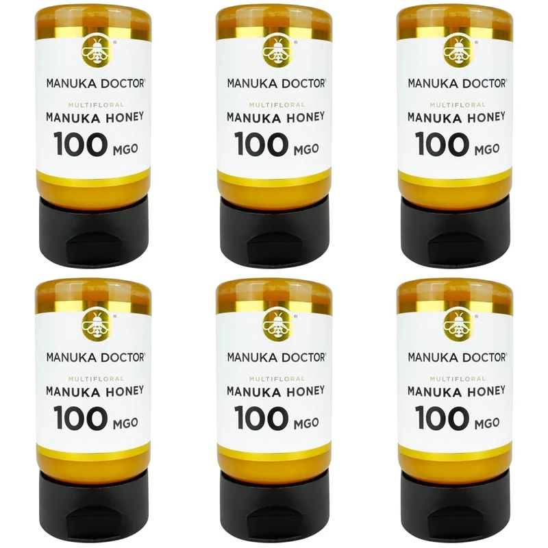 MANUKA DOCTOR - MGO 100 Squeezy Manuka Honey Multifloral (6x300g) 100% Pure New Zealand Honey. Certified. Guaranteed. RAW. Non-GMO