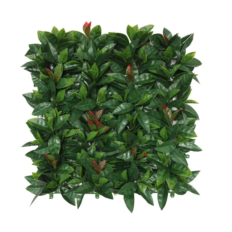 Well Home Artificial Vertical Garden, Hedge Panel 100x100cm, For Indoor and Outdoor Decoration - Realistic Green Leaves with Red Details