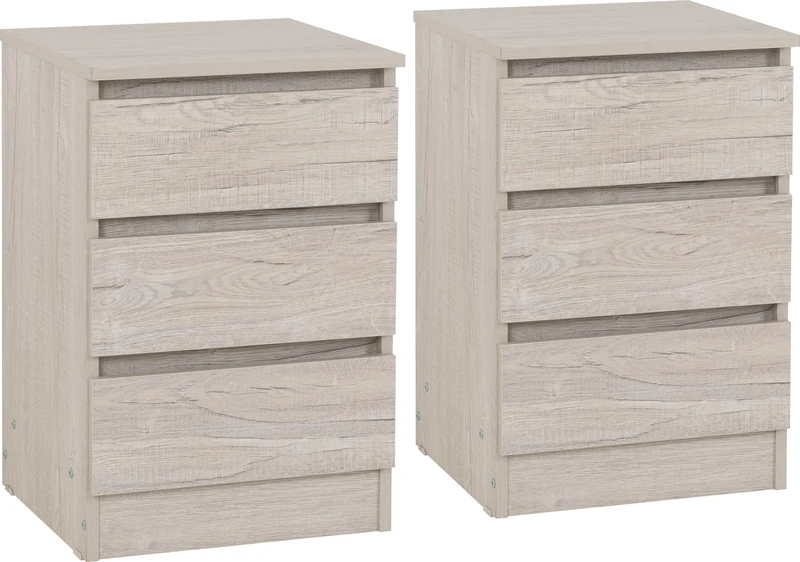 Seconique Malvern 3 Drawer Bedside (PAIR) in Urban Snow