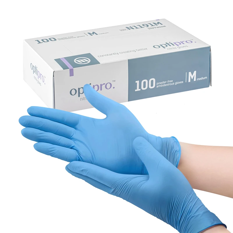 OptiPro Nitrile Gloves Powder-Free EN455 Medical Standard - Pack of 100 Blue Ambidextrous Latex Free Disposable Gloves for Medical Examination