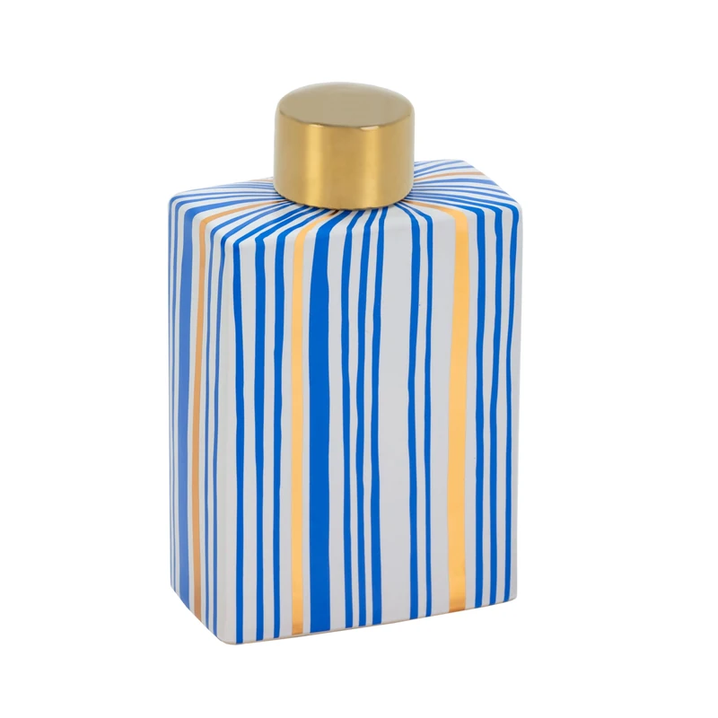 Tibor 14X7X23 Ceramic Azul/Dorado/Blanco AlexandreHouse - Image 1