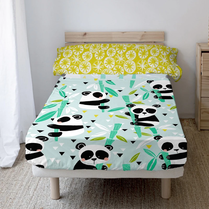 AlexandreHouse Panda Garden Blue Juego de Sábanas 2 Pieces 160 x 270 cm (Cama 80/90)