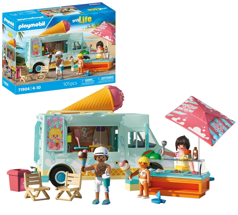 Playmobil | Vacation on the Beach | Ice Cream Truck with Surf Shop | Toy from 4 years | Gift for children | Encourages creativity & role play | Beach adventure with figures & vehicle | 71904