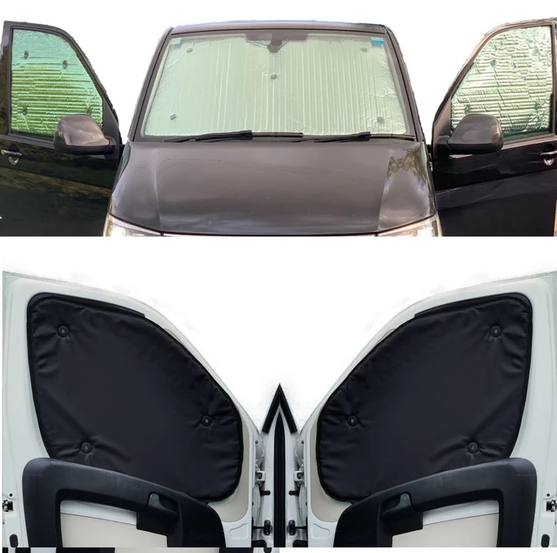 Window Blind Kit Compatible With Ford Transit Custom (Second Generation) (Years 2024-Date) (Full Set SWB With Barn Doors & 2 Sliding Doors) With Backing Colour in Black, Reversible