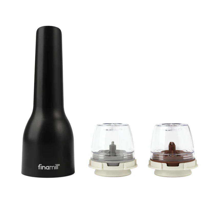 FinaMill GP813437-111MIB Pods, Rechargeable Grinder with refillable ProPlus and Peppercorn Capsules, Plastic Ceramic, Midnight Black