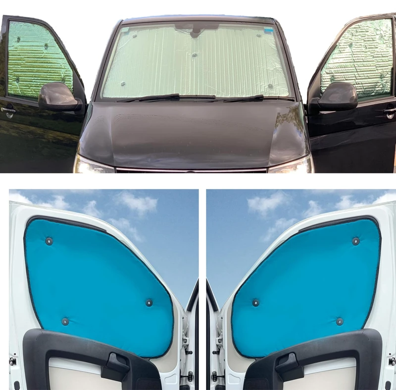 Thermal Blinds Compatible With VW Caddy (Third Generation) (Years 2004-2020) (Full Set With Tailgate) With Backing Colour in Aqua, Reversible