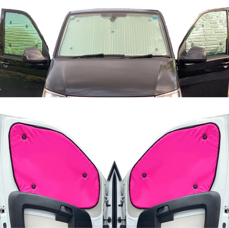 Window Blind Kit Compatible With Nissan Primastar (Second Generation) (Years 2000-2015) (Full Set LWB With Barn Doors) With Backing Colour in Pink, Reversible