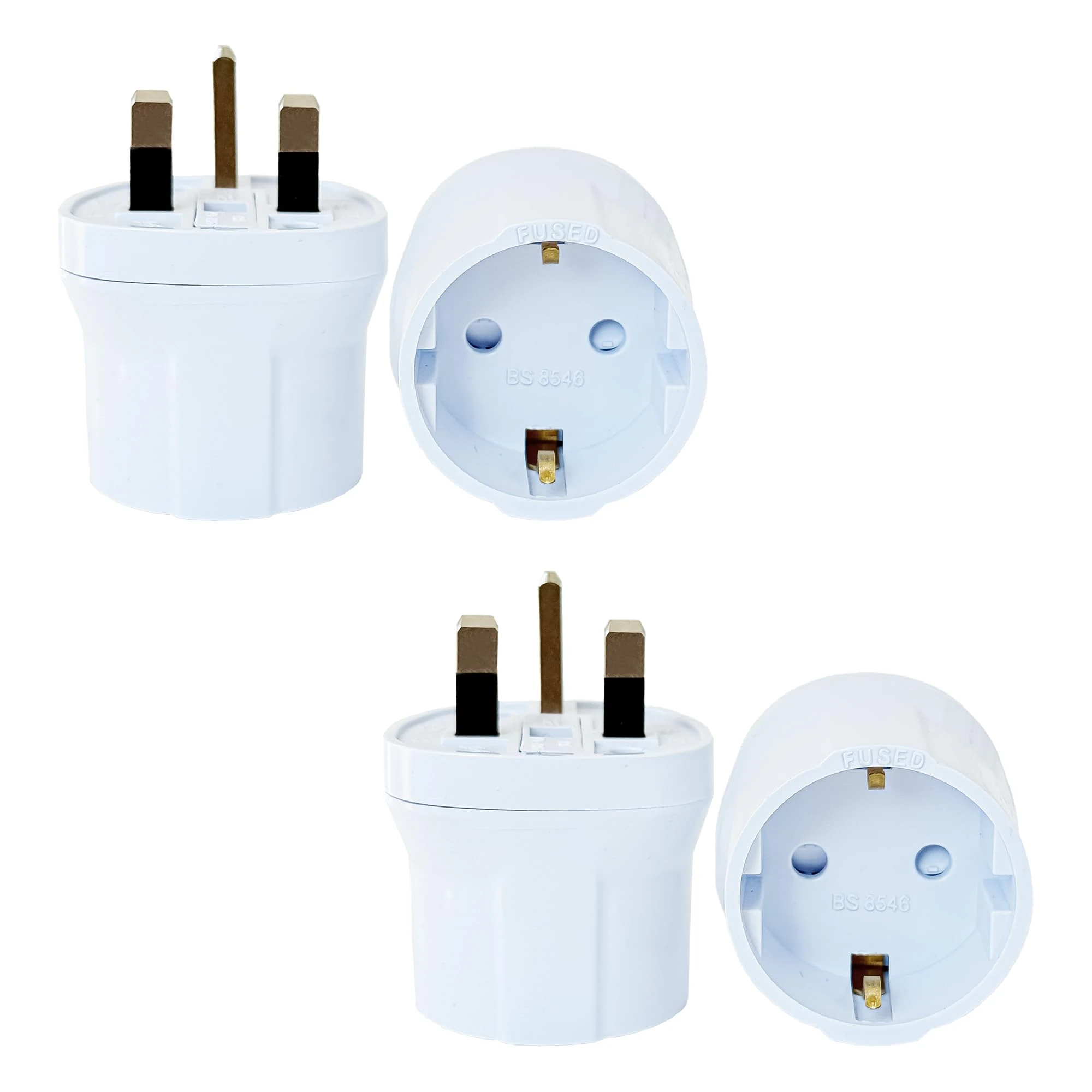 Double Dragon EU to UK Plug Adapter | European 2-Pin to UK 3-Pin Travel Adapter | Schuko & Europlug from France, Germany, Spain, Italy to UK Socket | BS8546 Certified, 13A Fused – White (2 Pack)